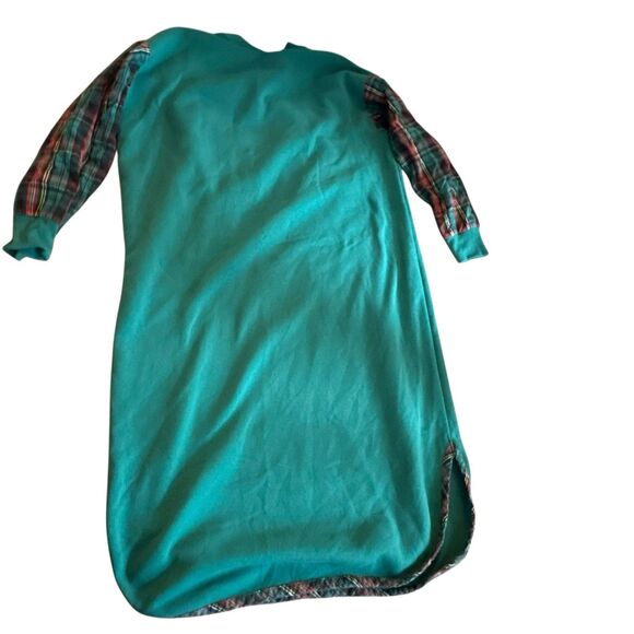 Vintage 90s Night Gear Sweatshirt Nightgown One Size Teddy Rain Bear Plaid Comfy - Picture 8 of 12